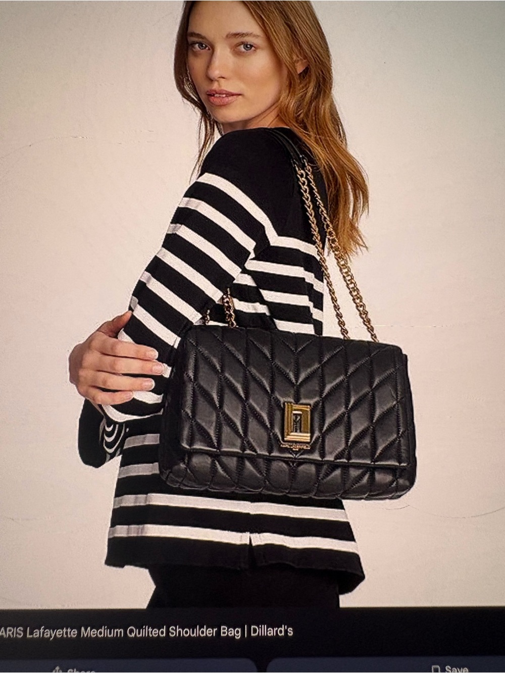 Karl Lagerfeld Black Quilted Shoulder Bag with Gold Chain Strap